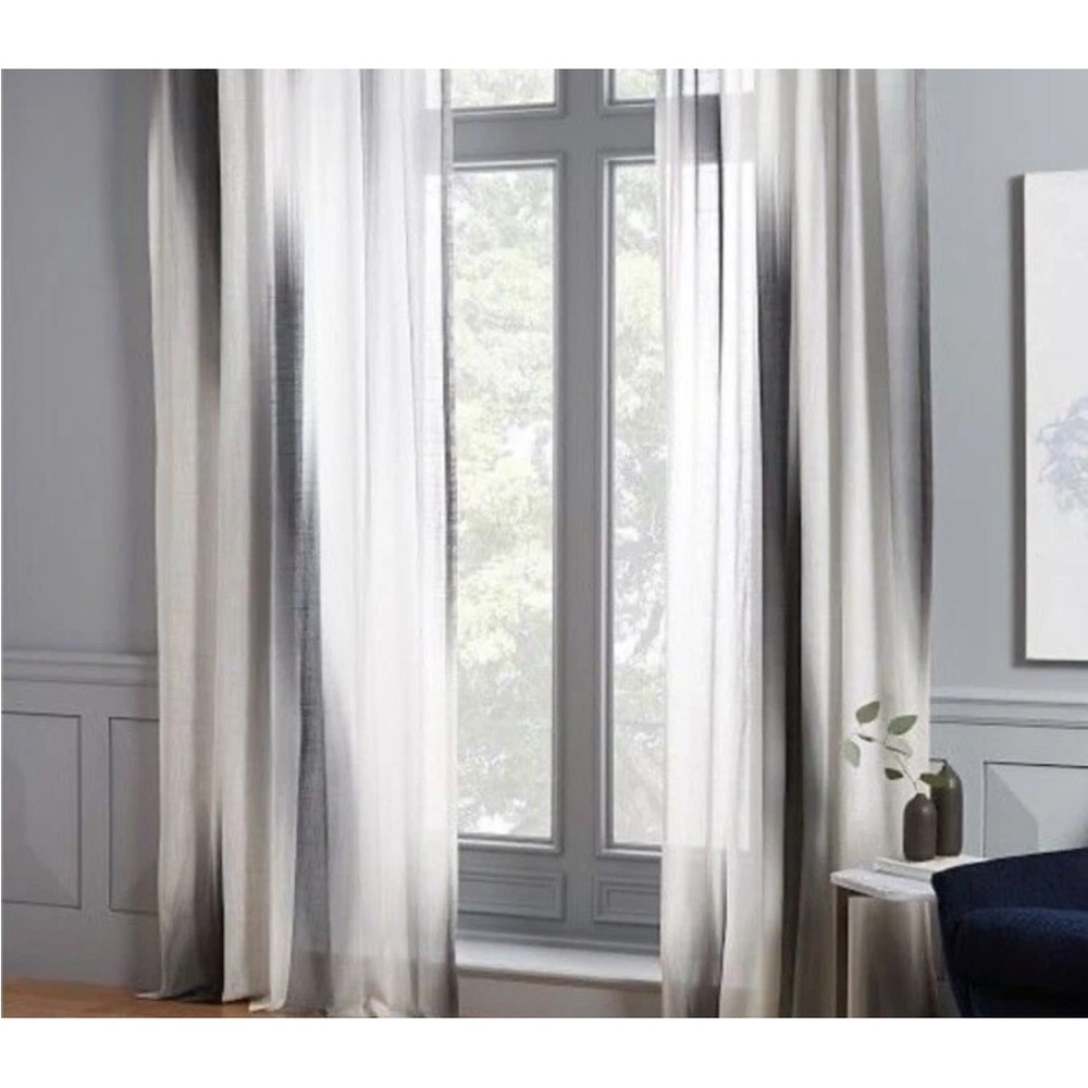 1 Pair of West Elm Diffused Colorblock Sheer Curtains, Cotton, 48" W x 84" L